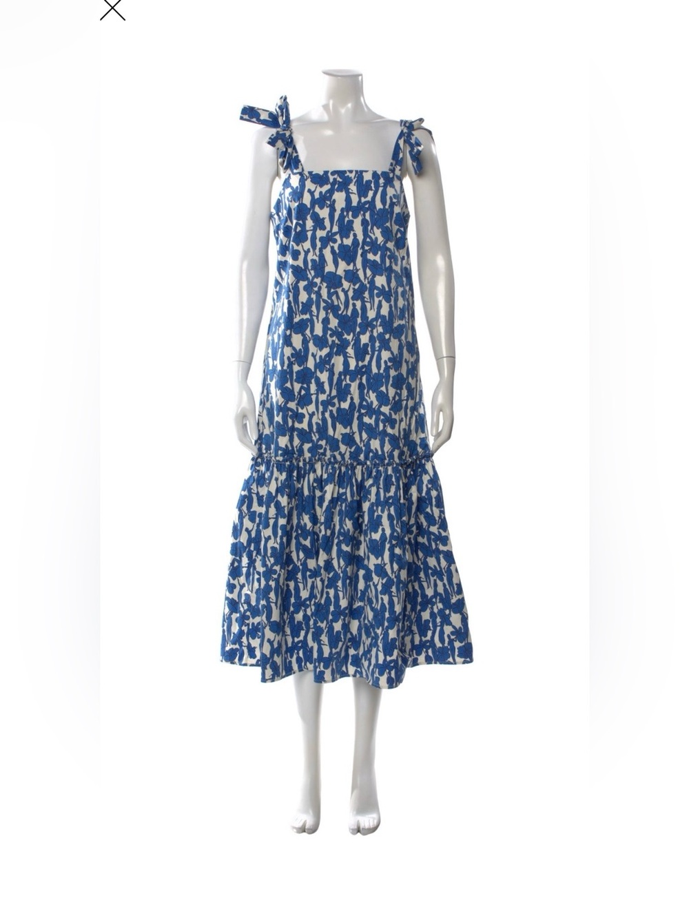 Tory Burch Blue and White Floral Tie-Strap Midi Dress